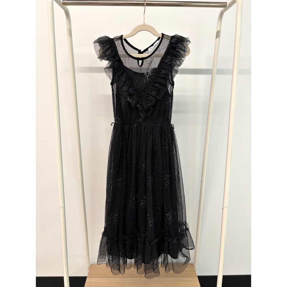 Beautees Girls Black Glitter Tulle Ruffle Party Dress Size 10 Flutter Sleeve